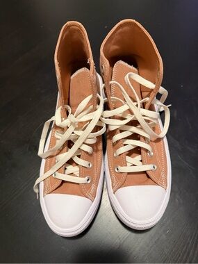 Converse High-Top, Platform Sneakers in Terracotta with White Accents